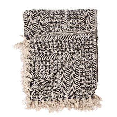 Декоративна ковдра, Чорно-бежева ковдра з візерунком, 100 бавовна, 150 x 125 см, Ковдра з бахромою, Клітка, Ковдра для дивана, Дизайнерська ковдра, Вовняна ковдра, Дорожня ковдра, 85198