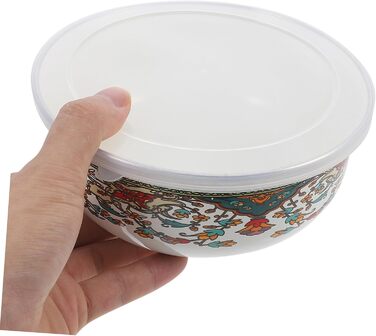 Набір емальованих мисок Amosfun з 5 предметів, багатоцільові миски з кришками для локшини швидкого приготування, салату, супу, мисок для змішування, мисок для зберігання продуктів з гладкою поверхнею для домашнього використання, 18,60 x 18,60 x 7,50 см