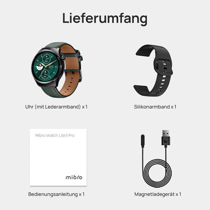 Розумний годинник Mibro Lite3 Pro GPS для чоловіків та жінок, круглий 45 мм, 15 днів роботи від батареї, фітнес-трекер з GPS, сном, SpO2, серцевим ритмом, Bluetooth-дзвінками, 150 спортивних режимів, водонепроникність 5 атм (темно-зелений) чорний/зелений