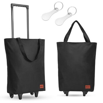 В-1 Візок для покупок, 30л Велика сумка на колесах, Легкий складаний візок для магазинів, кемпінгу та подорожей, з ключем для монет, Чорний, 2-
