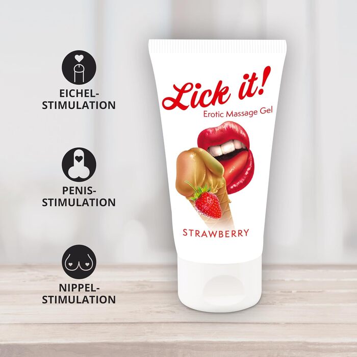 Лубрикант Lick it! масажний та інтимний гель Strawberry, 50 мл
