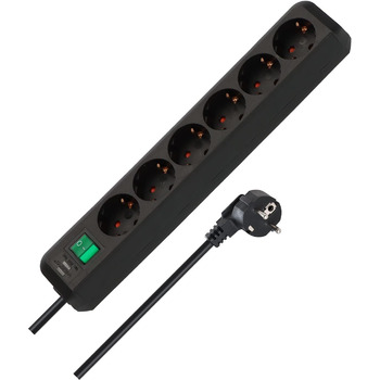 Розетка на 6 розеток (розетка на 6 розеток з посиленим захистом від дотику, вимикачем і кабелем 3 м) чорна