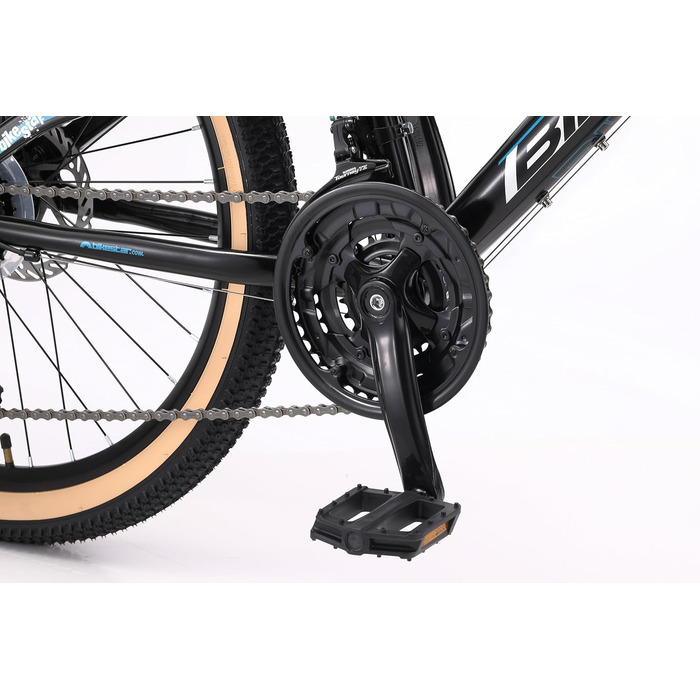 Гірський велосипед BIKESTAR з алюмінію, дитячий, 24 дюйми, вік 9-14 років, хардтейл 21 швидкість Shimano Gears, дискові гальма, амортизаційна вилка Дитячий велосипед Безризиковий пробний період, чорний та бензиновий