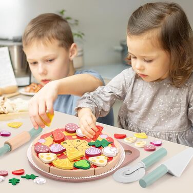 Дитячі кухонні аксесуари Набір для піци з дерева - 27 шт. Іграшка для гри на кухні Піца для дітей 3-8 Набір для піци з дерева Дитячі кухонні аксесуари Освітня рольова гра Навчальна іграшка Подарунок