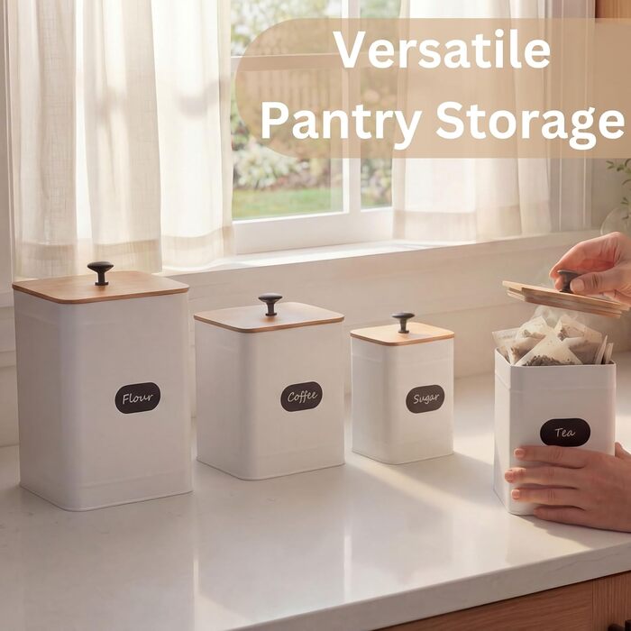 Набір контейнерів для зберігання PERFNIQUE для кухні - Набір із 4 предметів для зберігання кавового борошна, цукру та солі, контейнери для зберігання продуктів із герметичними кришками (білий)
