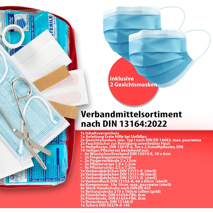 Аптечка BigDean ЗРОБЛЕНА В НІМЕЧЧИНІ червоного кольору - Аптечка першої допомоги згідно DIN 131642022 - Аптечка для автомобіля мож