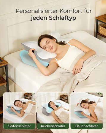 Подушка для шиї для полегшення болю в шиї, ергономічна подушка з функцією охолодження, знімний чохол, подушка з піни з пам&39яттю форми для сну на боці, спині та животі, 62 см 40 см 15 см, світло-сірий