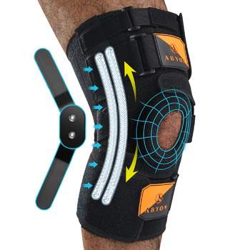 Колінний бандаж ABYON, регульований колінний бандаж для чоловіків та жінок, шарнірні пружини, подвійні посилені бічні стабілізатори, підтримка при артриті, розриви меніска (M) середній чорний