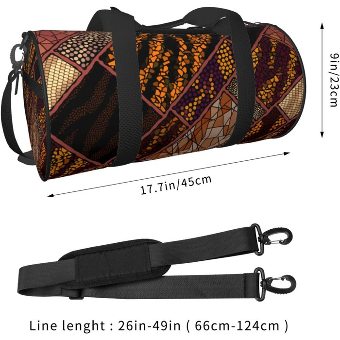 Спортивна сумка, дорожня сумка, в африканському стилі, з принтом печворк, сумка на нічліг, чорна, універсальний розмір, сумка для подорожей