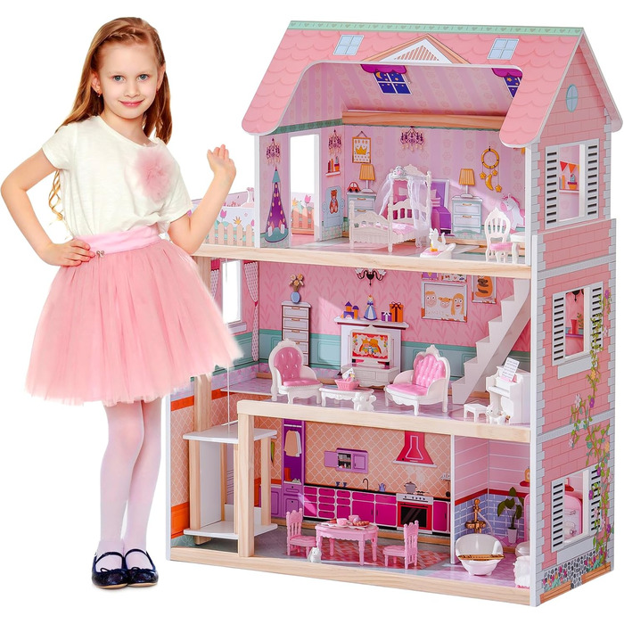 Дерев&39яний ляльковий будиночок ROBUD для дітей, іграшка-подарунок для дівчаток та хлопчиків віком 3, 4, 5, 6 років, милий ляльковий будиночок