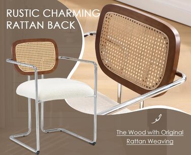 Обідні стільці, комплект з 2 шт. , ретро кухонні стільці зі спинкою з ротанга, м&39які обідні стільці з металевим каркасом та штучним хутром, для їдальні, вітальні, кухні, спальні, холу, білі 2 білі