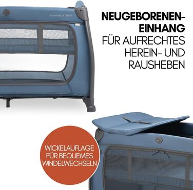 Дитяче ліжечко Hauck для подорожей Play N Relax Center з комфортним матрацом та захистом від комах - Дитяче ліжечко для подорожей з вкладишем для новонароджених, пеленальний килимок та сумка (регульована висота та складається) - темно-синій колір з передн