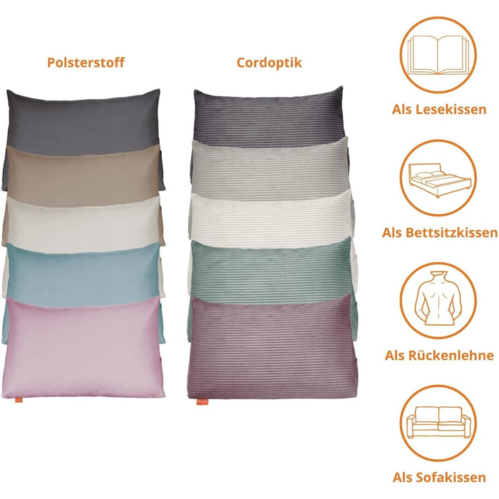 Подушка для спини Sleepling Corduroy-Look, клиноподібна подушка для ліжка та дивана, поперекова подушка, трикутна подушка для читання, пляжна подушка, подушка зі знімним чохлом, який можна прати, бічна кишеня, ширина 70 см, темно-сірий вельвет темно-сірий