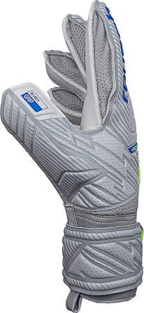 Воротарські рукавиці Reusch чоловічі Attrakt Finger Support унісекс зі зрізом зовнішнього шва та покриттям для зчеплення, підходять для всіх поверхонь поля Футбольні рукавиці із захистом пальців для дорослих світло-сірі - сині - жовті 10