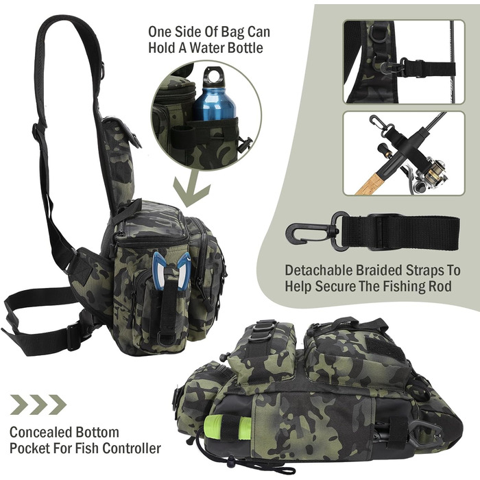 Рибальська сумка zerotop, рибальська сумка для рибальських снастей і рибальських аксесуарів з поясом і плечовим ременем і організація рибальських аксесуарів сумка на плече і рибальське спорядження для риболовлі походів полювання кемпінгу