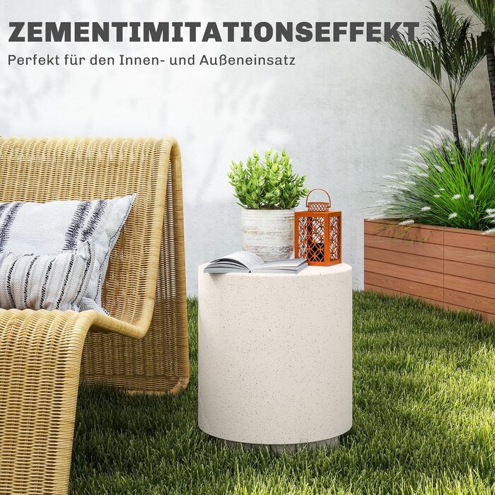 Круглий приставний столик/тумбочка HOMCOM з бетонним виглядом, журнальний столик з підставками для ніг, столик для вітальні, столик-диван, журнальний столик для вітальні/спальні, Ø37 x 43 см, кремово-білий