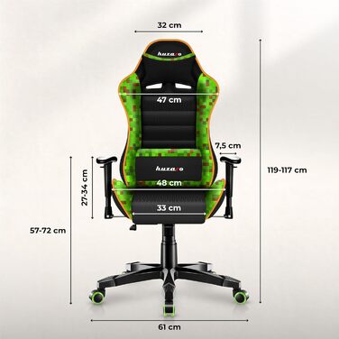 Ігрове крісло Huzaro Ranger 6.0 для дітей, офісне крісло, стільце для столу, підлокітники, ергономічний сучасний дизайн, подушки для шиї та попереку, штучна шкіра, функція гойдання, Pixel Pixel Small