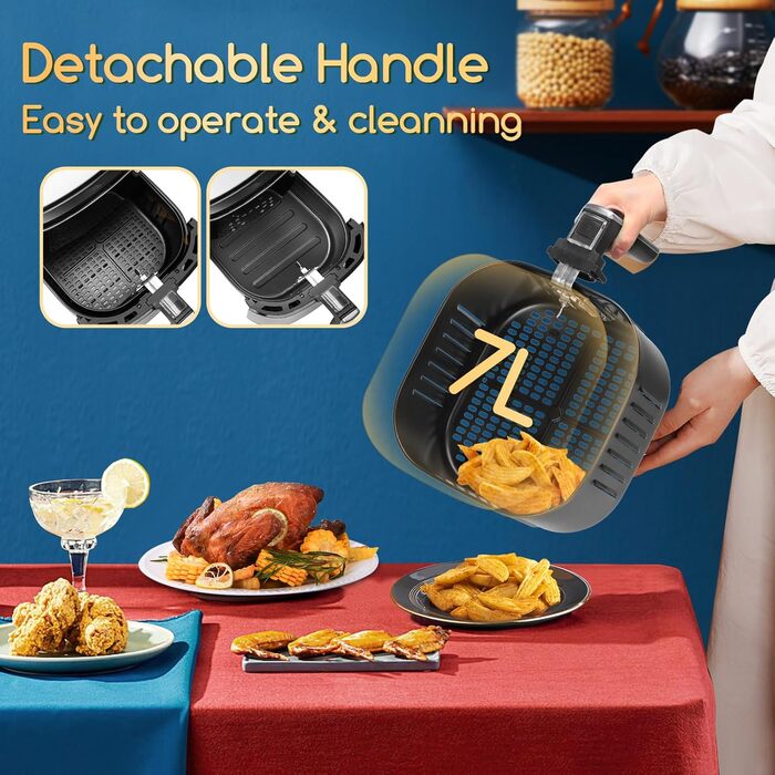 Інтелектуальна фритюрниця, 1900 Вт, 7 літрів, Wi-Fi аерофритюрниця, світлодіодний сенсорний екран, 7 програм, 20 рецептів pdf, меню своїми руками.