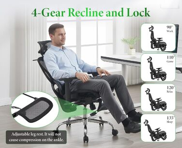 Ергономічне офісне крісло, стілець для роботи з функцією гойдання, регульована висота, виготовлений з сітчастої тканини, обертове крісло для навчання, офісу, домашнього офісу, чорний колір