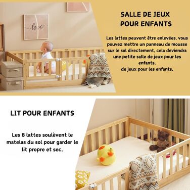 Дитяче ліжко LEADZM 2-в-1 Монтессорі з відкритими дверима, захистом від падіння та рейковою основою, дитяче ліжечко, підліткове, односпальне ліжко (натуральний розмір 140x200) - 2 розміри, вантажопідйомність до 300 кг, трансформоване