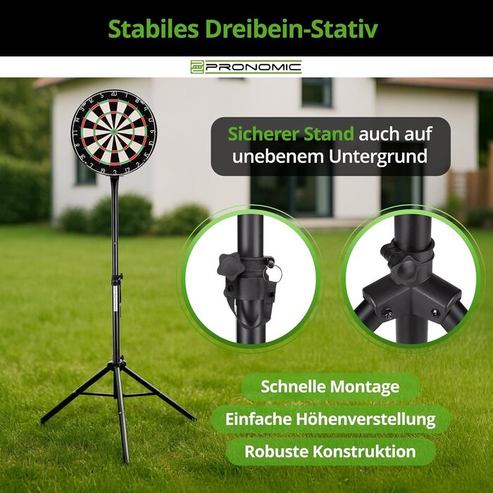 Стійка для мішні для дартсу Pronomic DA-45S - Тримач для мішні - Сталева стійка для дартсу - Безступінчасте регулювання висоти, чорний колір