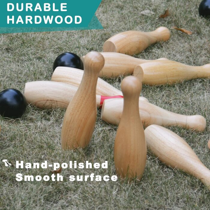 Дерев&39яний набір для боулінгу з пляшками для метання, гра на газоні для всієї родини, ігровий набір з сумкою для перенесення (В 26 см, 10 кілочків 3 м&39ячі) Висота 26 см, 10 кілочків 3 м&39ячі
