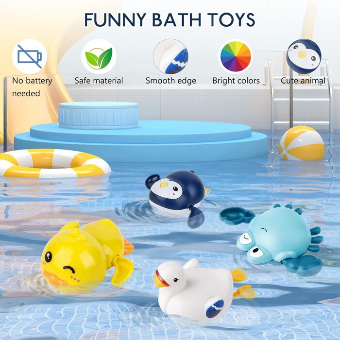 Дитячі іграшки для купання, заводні іграшки для купання 4 упаковки для дітей, іграшки для ванни, іграшки для купання для дітей, хл