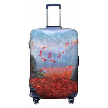Чохол для валізи Червоне листя, камяний мох - еластичний захист від подряпин та пилу, чорний, розмір 85