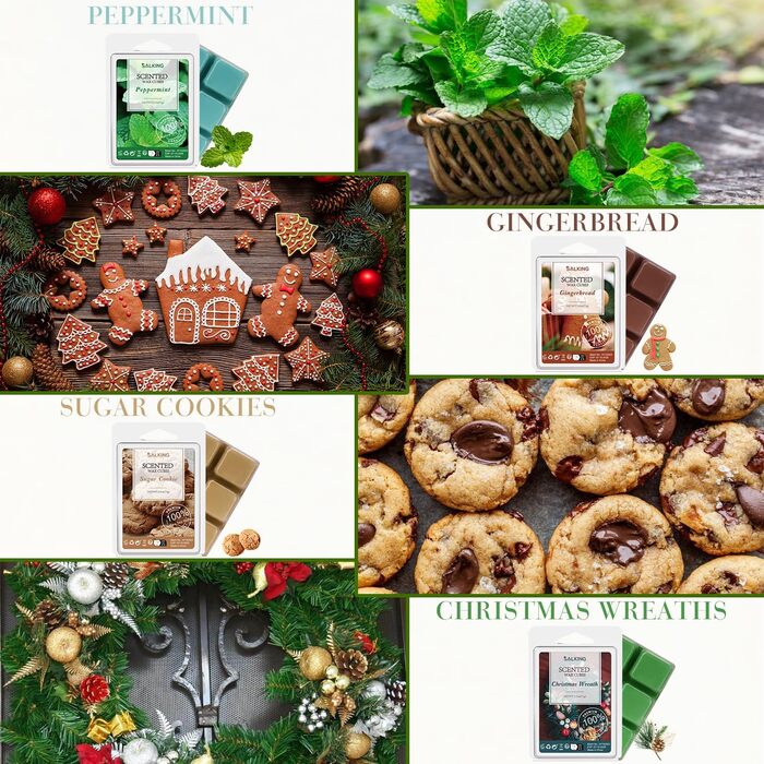 Подарунковий набір на Хелловін, Різдво, 8 ароматів, 100 Soy Wax Room Fragrance Scented Candle, Wax Melts for Candle Warmer, Christmas Wreath and Gingerbread Fragrances