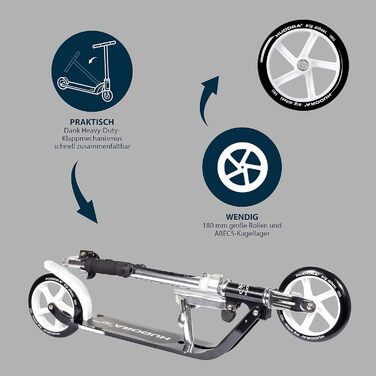 Самокат HUDORA BigWheel 180 - Педальний самокат для дітей та дорослих - Самокат від 6 років - Міський самокат до 100 кг - Складани