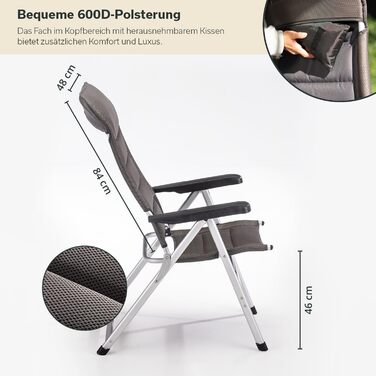 Складаний стілець Skandika Lepola Складаний кемпінговий стілець з алюмінію, алюмінієвий садовий стілець, регульована спинка в 7 положеннях, вантажопідйомність 180 кг, складний, висока спинка, підголівник Кемпінг, сад, комплект з 2 шт.