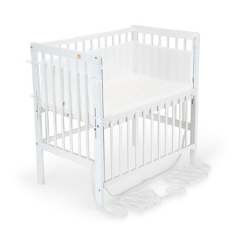 Дитяче ліжечко FabiMax Baby Bed Crib Flex з інноваційною бічною рейкою для пружинного ліжка, включаючи матрац та сітчастий бортик, масив бука білого кольору, матрац Air/білий білий