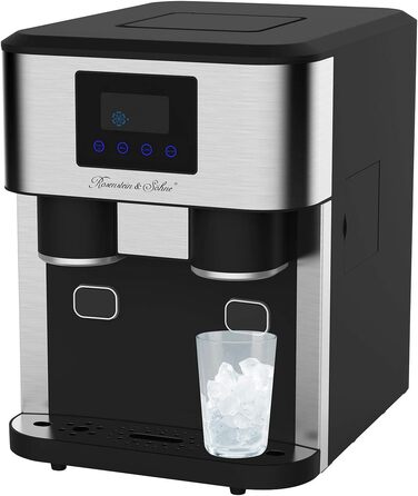 Машина для подрібненого льоду Rosenstein & Shne професійна машина для виробництва кубиків льоду з подрібненим льодом і холодною водою, сенсорний дисплей розміру XXL (машина для подрібненого льоду, машина для кубиків льоду та подрібненого льоду, форми для 