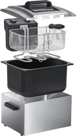 Фритюрниця з нержавіючої сталі Steba, об'єм 5 літрів, для смаженої їжі до 1,5 кг, кошик розміру XXL 10 x 29 x 21,5 см, DF 300