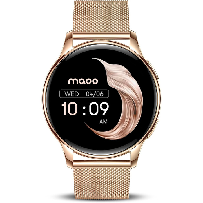 Розумний годинник maoo Ventura для жінок із функцією дзвінків, 1,32-дюймовий AMOLED-дисплей, монітор серцевого ритму, SpO, монітор артеріального тиску, понад 100 спортивних режимів, водонепроникність IP67, 5 ремінців рожевого золота