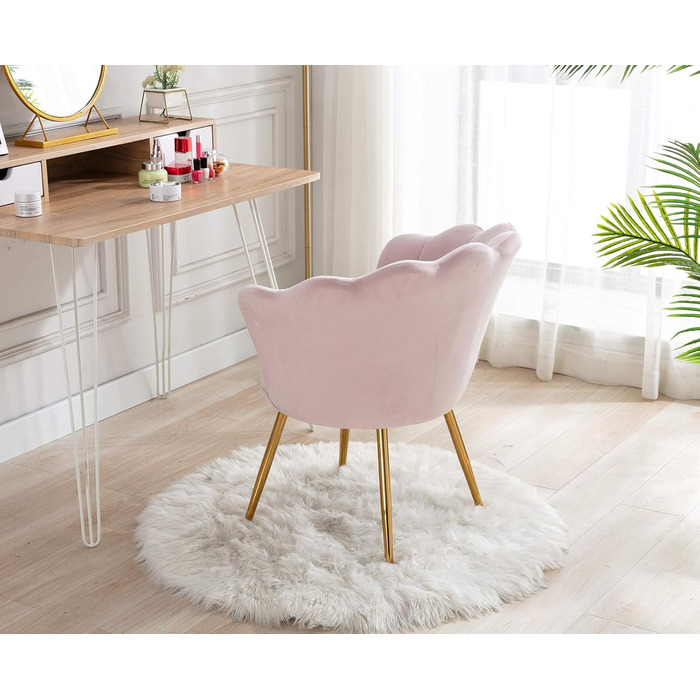 Крісло-туалет Chairus, крісло-ракушка з оксамиту, крісло для відпочинку із золотими ніжками, крісло для вітальні, світло-рожевий