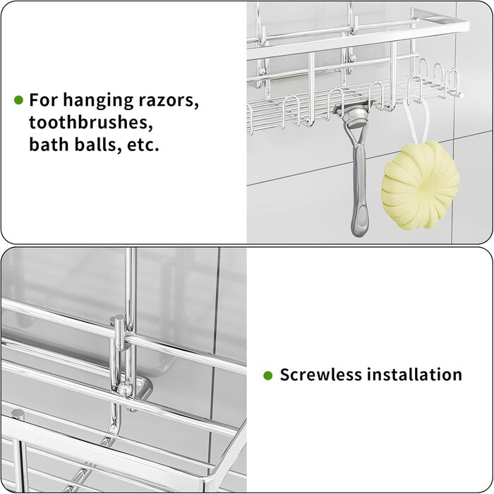 Полиця для душу підвісна, без свердління - тримач для шампуню, кошик для душу, органайзер для ванної кімнати, кріплення для душу (сріблястий)
