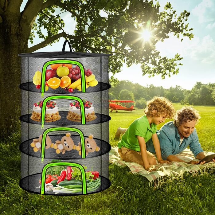 Сітка для сушіння трав Coopache чорна, 4-шарова сушарка для трав підвісна з S-подібними гачками, стійка для сушіння рослин на блис