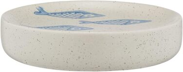 Мильниця WENKO Mod. Аквамарин, мильниця для зберігання ручного мила з тонкої кераміки матово-білого кольору з синім, морський пейз