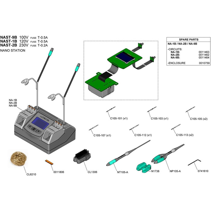 Мініатюрне мікрозварювання ESTACION, що складається з паяльника, затискача для паяльної стрічки та JBC nast-2b