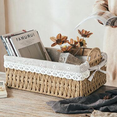 Плетений кошик для зберігання в стилі бохо - подарунковий кошик з 2 предметів у техніці макраме, порожній, кошик для зберігання туалетного паперу, кошики для ванної кімнати з подвійними ручками, кошик для зберігання у ванній кімнаті, вітальні, кухні, дитя