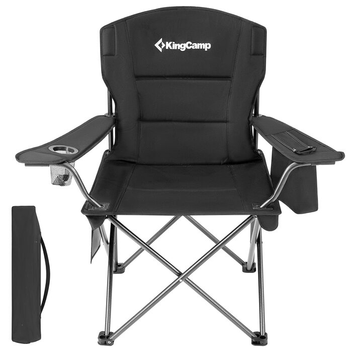 Крісло для кемпінгу KingCamp з сумкою-холодильником та тримачем для напоїв, кемпінгове крісло для дорослих, складні вуличні стільці для саду, пікніка, походів, використання в приміщенні, вантажопідйомність 136 кг, чорний