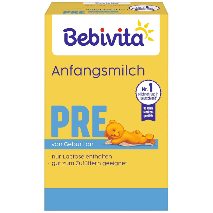Молочна суміш для немовлят Bebivita PRE (5 x 500 г), з народження, містить лише лактозу як вуглевод, підходить для прикорму 500 г (5 упаковок)