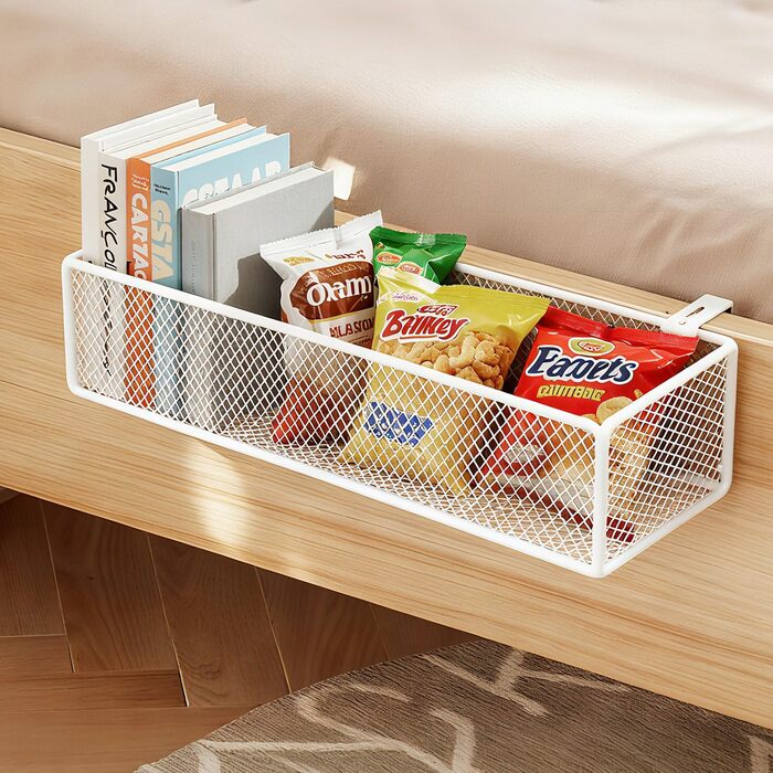 Підвісний металевий кошик для зберігання речей для тумбочки біля ліжка, підвісний кошик для книг, телефонів, окулярів, журналів, підвісний органайзер для домашнього офісу, шкільного гуртожитку (білий, 37 x 15 x 9 см) Білий 37 x 15 x 9 см