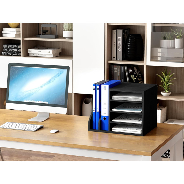 Відділення дерев&39яний органайзер для офісного столу формату A4 Тримач для документів Лоток для файлів Тримач для журналів Лоток для листів Організатор для паперових журналів, чорний, 6-