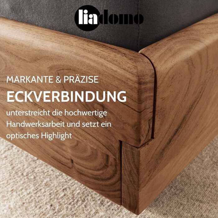 Каркас ліжка Болонья, спальне місце 180x200 см, каркас та узголів&39я з масиву акації в кольорах дерева, регульована глибина матраца, чорна металева основа 180 x 200