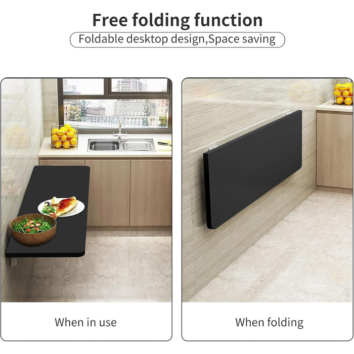 Дерев&39яний настінний розкладний стіл Kedia, компактний обідній стіл, письмовий стіл, кухонний стіл, стіл для ноутбука, обідній стіл, офісний стіл (60 * 30 * 1,6 см, чорний) 60*30*1,6 см, чорний