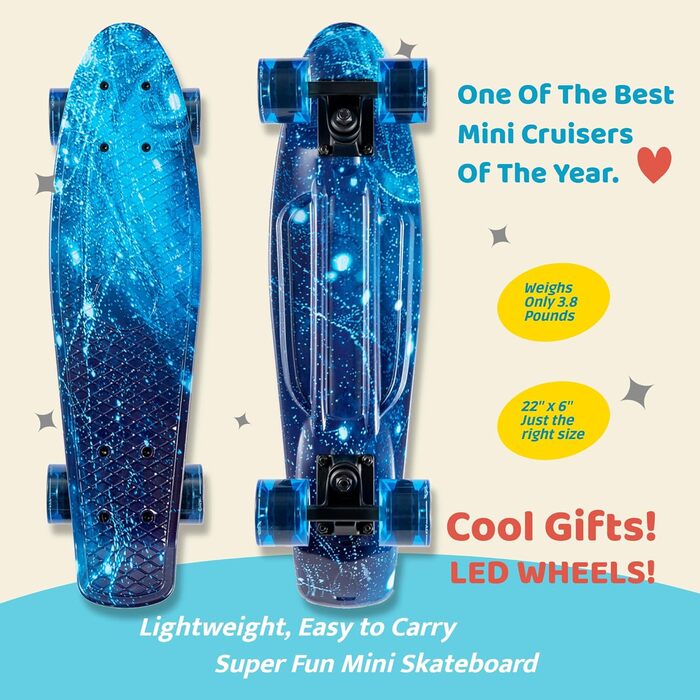 Дошка Arrow Board - скейтборд 22, 27, 31 дюймів, скейтборди серії KMX, підходять для початківців, дітей та підлітків, ідеально підходять для круїзу та базових трюків, подарунковий набір 22 Galaxy у класичному стилі