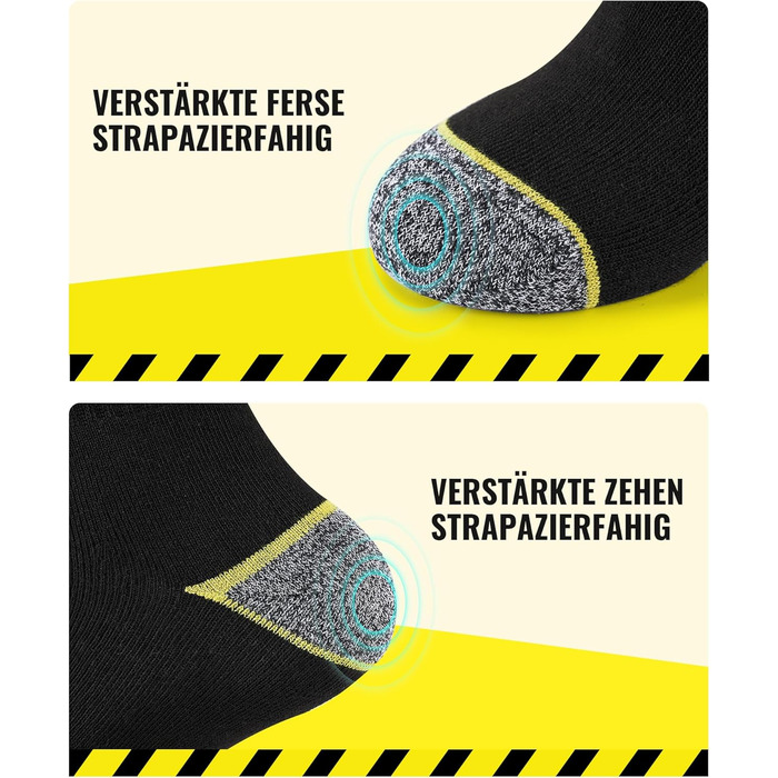 Пар чоловічих робочих шкарпеток, посилені термошкарпетки з підкладкою, дихаючі функціональні шкарпетки з комфортною манжетою, довгі робочі шкарпетки розмір 43-46, чорні, 10