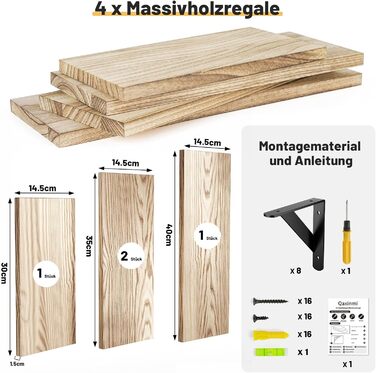 Настінна полиця з дерева та металу, комплект із 4 плаваючих полиць з 3 варіантами кріплення декоративна настінна полиця для вітальні, кухні, спальні, ванної кімнати та офісу, коричнева